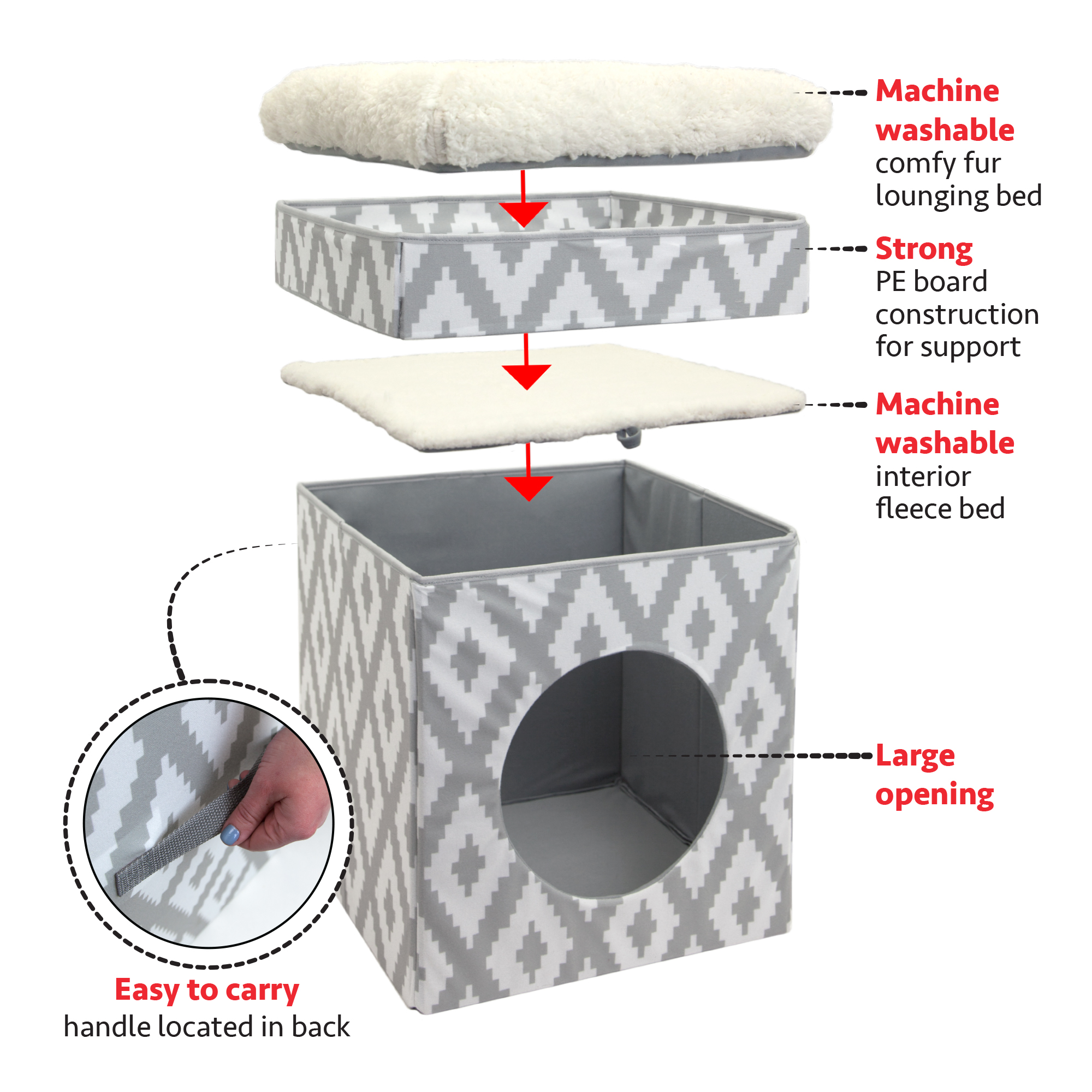 Kitty City Large Cat Bed Cube, Stackable, Gray, 19" photo 4
