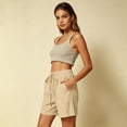 thumbnail image 7 of Cotton Linen Shorts for Women Plus Size Drawstring Elastic Waist Summer Beach Vacation Bermuda Shorts with Pockets, L, 7 of 7