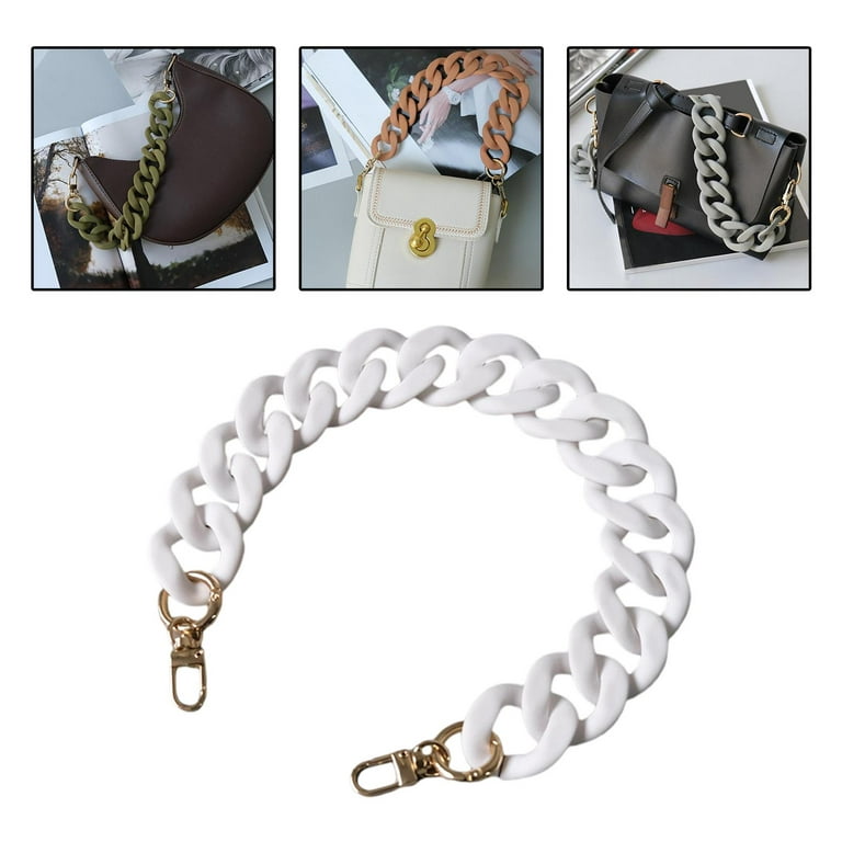 Flat Chain Strap Acrylic Replacement Chain 17.7Inches Decoration Luxury  Accessories Matte Removable Chunky Chain Strap for Ladies Bag Purse white 