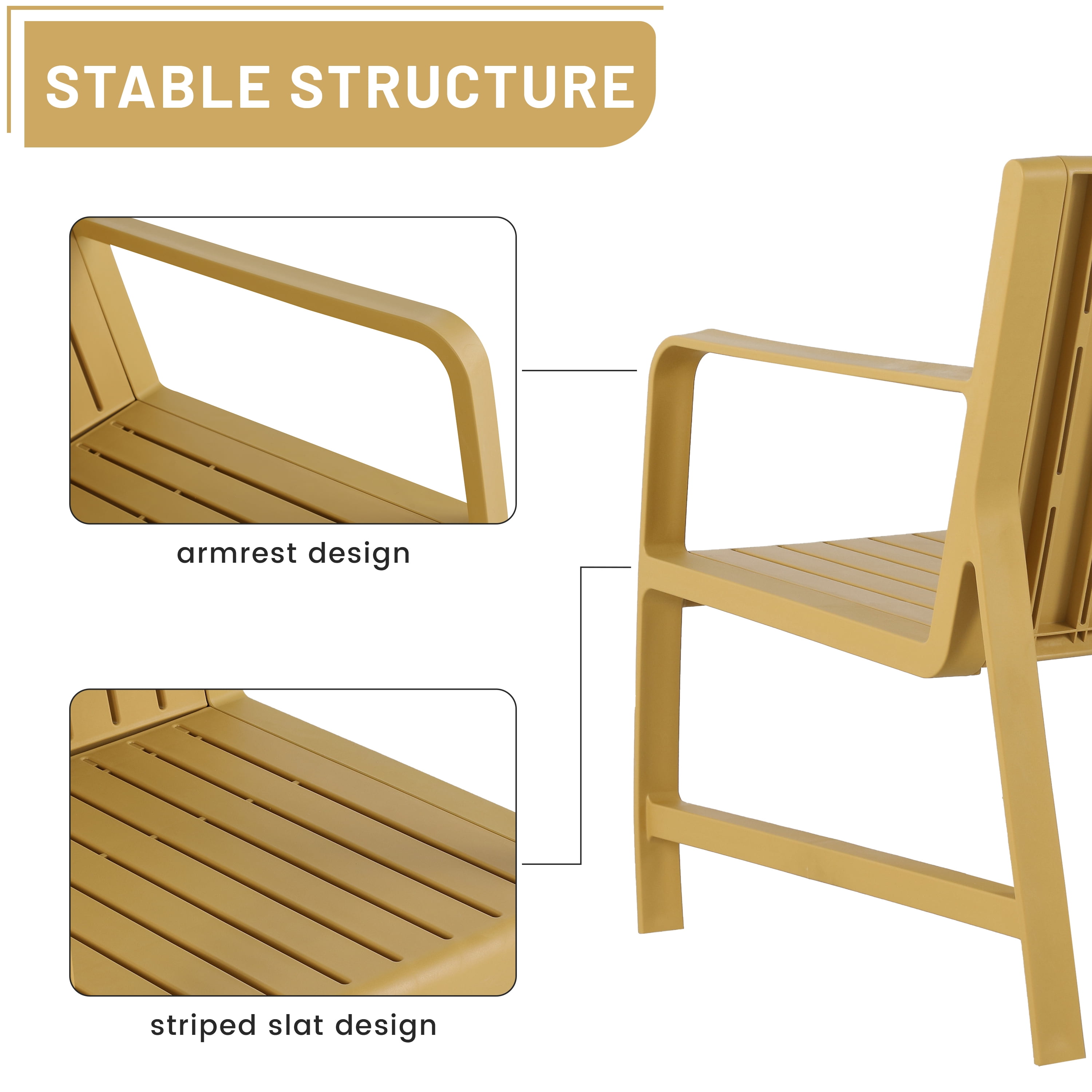 Patio Furniture Set, 2 Piece PP Material Chair Table Combo for Garden Balcony Yard, Yellow