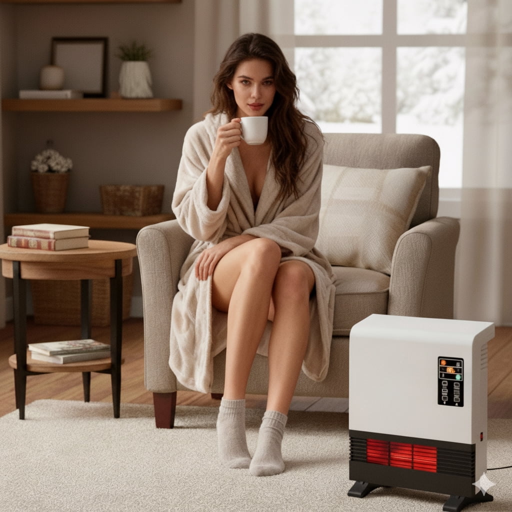 Wall Mounted Room Electric Heater with Standing Base, Energy Saving, Timer, 3 Modes, White