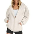 thumbnail image 2 of Women Blouses Sweatshirt Jackets with Hood Zip Womens Sweater Yoga Pullover Women Three Quarter Sleeve Sweatshirt Womens Matching Set Sweaters No Hood Neck Long Sleeve Scrub Tops Long Beige 2XL, 2 of 6
