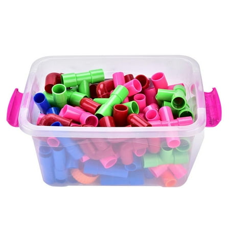 Color Block Piping (Akozon 96 Pipe Building Blocks Storage Box, Building Blocks Toy, 96pcs Colorful Mixed Color Water Pipes DIY Building Blocks Educational Toy for Kids, Building)