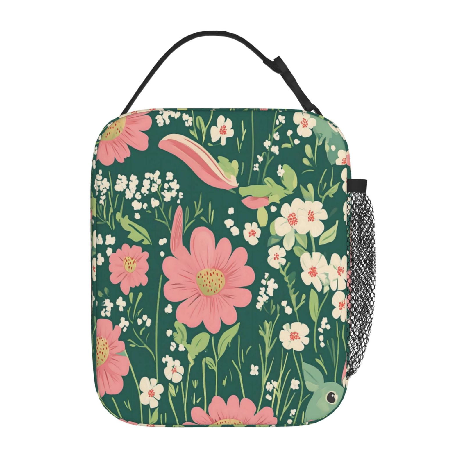 Lunch Bag For Women Men Insulated Portable Lunch Box Bento Box Office Picnic Travel Cooler Bag Flowers (13)