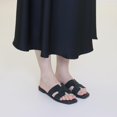 thumbnail image 4 of Sandalias planas Hofeny Rhinestone de piel sin cordones para mujer, 4 of 6