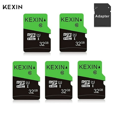 KEXIN Micro SD Card 32GB Memory Card with Adapter Class 10 UHS-I for Phone / Tablet / Camera / Drone / Dash Cam / Nintendo Switch, 5 Pack