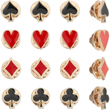 4 Sets 4 Style Ace of Spades Clubs Diamonds King of Hearts Enamel Pins Light Gold Alloy Playing Card Badges for Backpack Clothes Mixed Color