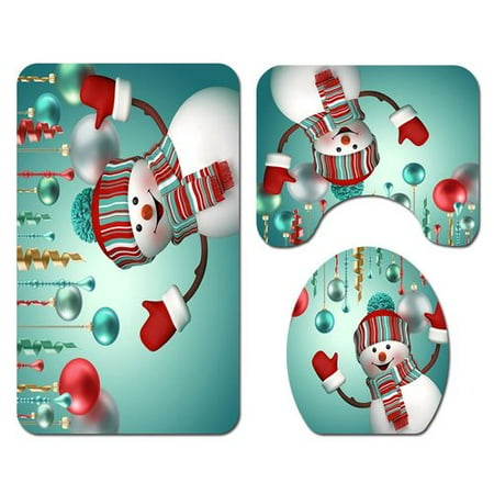 Michellem Christmas Bath Shower Santa Claus Bathroom Mat Lid Toilet Cover Rugs Set