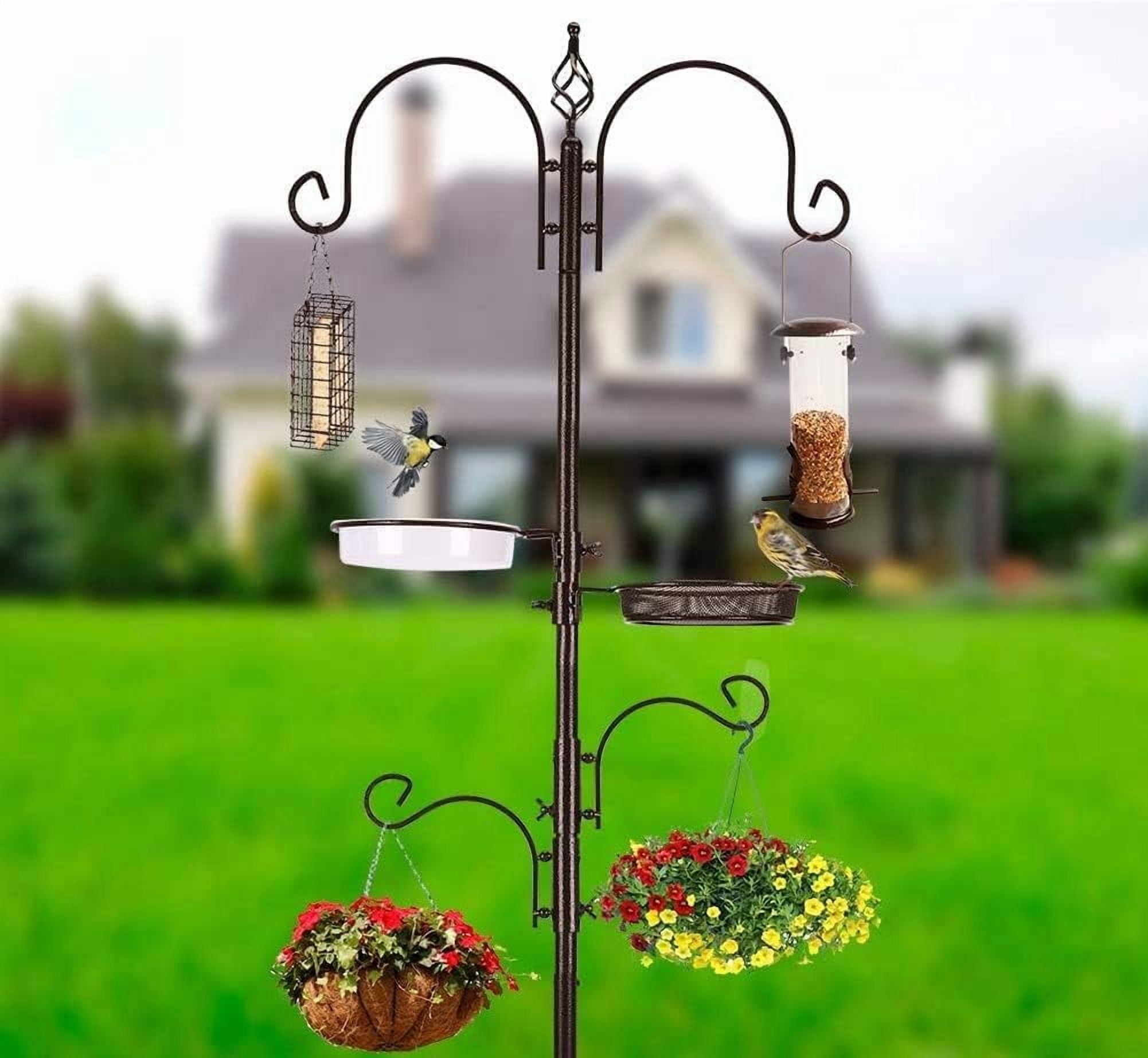 Deck Bird Feeding Station | Premium Multi Feeder Hanging Kit with Bird Bath & Sock Feeder | Attracts Wild Birds, Planter Hanger Hook for Outdoor Deck, Patio, Garden