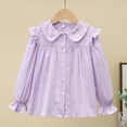 thumbnail image 7 of ITSAME Girls Button Down Shirts Cotton Ruffle Lapel Long Sleeve School Uniform Blouses Fashion Casual Tops Purple Size 14, 7 of 7
