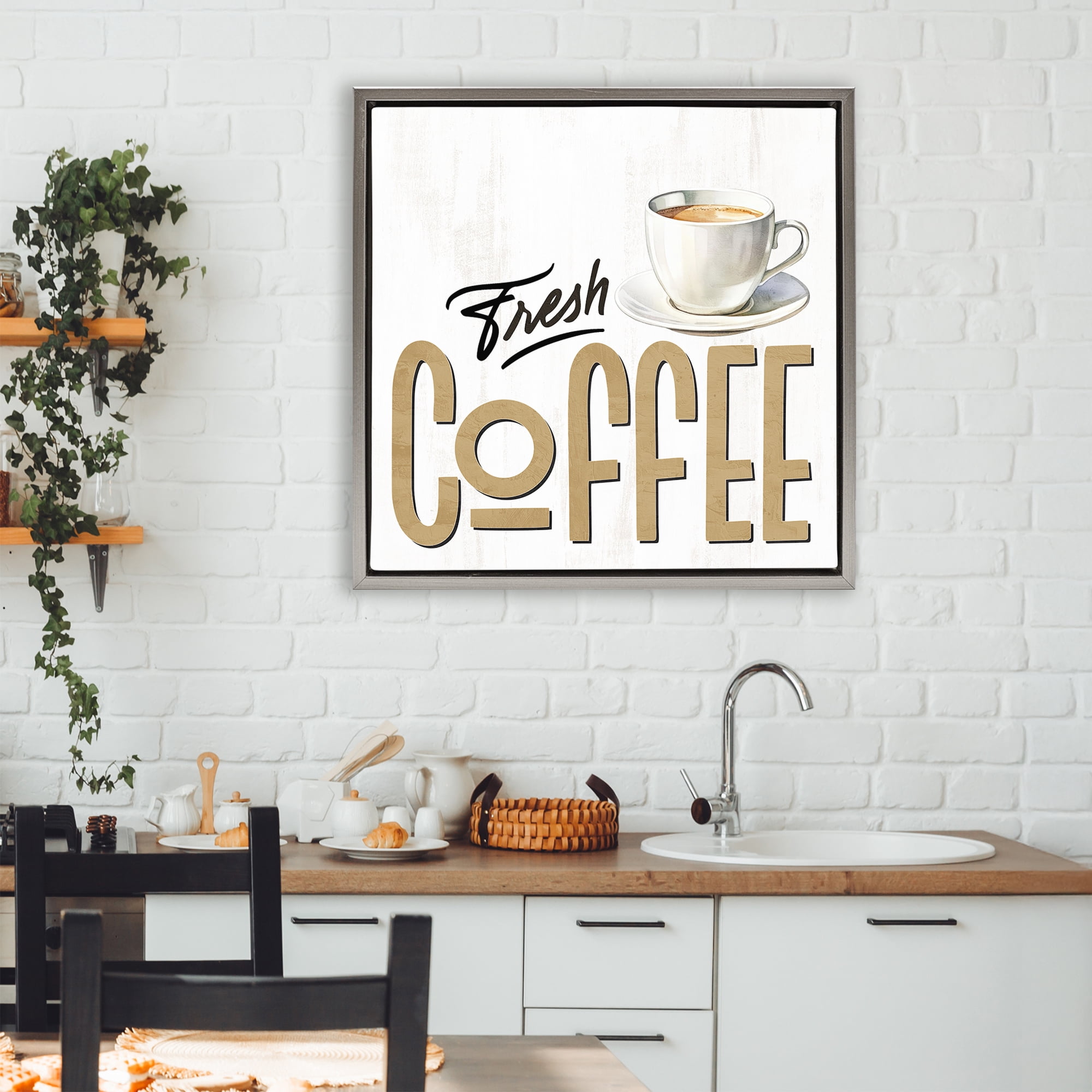Stupell Industries Fresh Hot Coffee Gray Framed Floater Canvas Wall Art, design by Kim Allen