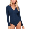 thumbnail image 3 of Women Bodysuit, Fashionable Slim Fit Lace Bodysuit Button  For Party ANGGREK Azul Purpura XL, 3 of 6