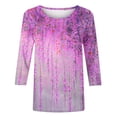 thumbnail image 4 of Women's Round Neck Blouse Y2K Tops Dressy Casual Gradient Floral Print Shirts Fashion 3/4 Sleeve Tunic Tops Loose Fit Flowy Vintage Spring Elegant Shirts Summer Clothes Purple T Shirts XXXL, 4 of 5