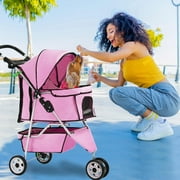 BestPet 3-Wheel Foldable Stroller, Waterproof, Travel-Ready, Ideal for Medium Pets, Pink.