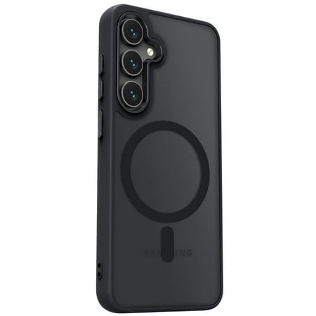 TJS for Samsung Galaxy S25 Plus Phone Case, Magnetic Ring Translucent Protective Cover for Samsung S25 Plus (Black)