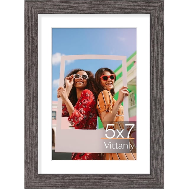 Vittanly 5x7 Picture Frame, Display Pictures 4x6 with Mat or 5x7 without Mat, Premium Material with Shatter Resistant Plexiglass, Photo Frame for Wall or Table Top Display, Dark Grey, 1 Pack