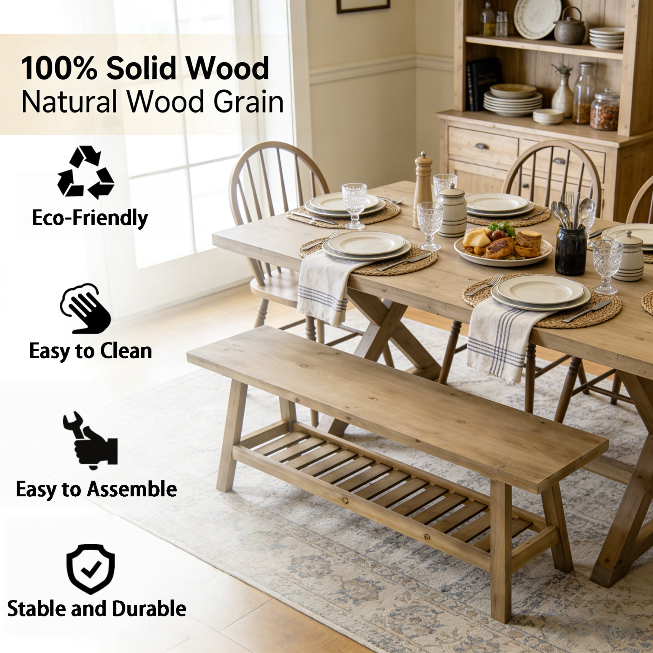Noble House Farmhouse Wooden Entryway Bench, Distressed Wood 2-Tier Narrow Storage Bench with Open Shelf, Gray
