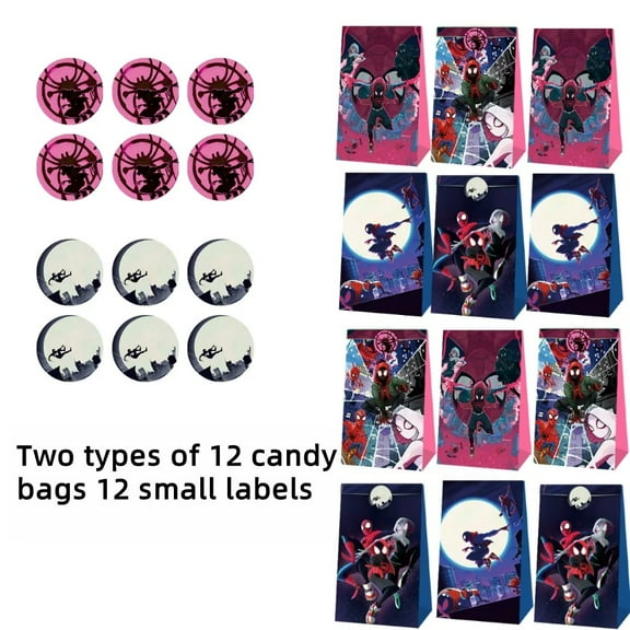 12 PCS Spider-Man Kraft Paper Goodie Bag Small Gift Bags for Spider-Man Party Supplies,Kids Birthday Game Party Kraft Paper Goodie Gift Bag Decorations