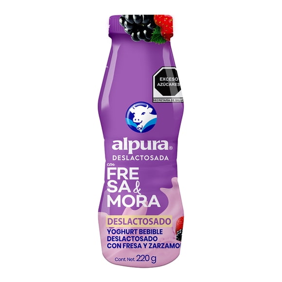 Yoghurt bebible Alpura deslactosado con fresa y mora natural 220 g