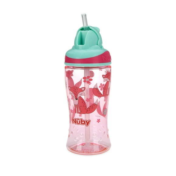 Nuby Thirsty Kids No-Spill Flip-it Printed Boost Cup with Thin Soft Straw - 12oz 18+ Months 1 Pack Print May Vary