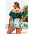 thumbnail image 3 of Plus Size Bikini Women's Pleated Drawstring Swimsuit 2 Piece Set Bathing Suit Ruched High Waist Beach Vacation Dark Green Size:4XL, 3 of 6