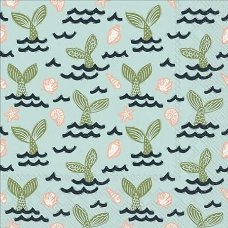 Cocktail Napkins Disposable 3-Ply Paper Party Napkin Pack, 5" x 5", Mermaid Tails, 20-Count