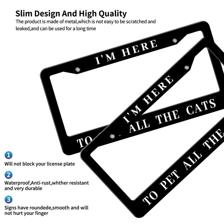 Cat License Plate Frame 2-Pack | Cute Cartoon Cat Metal Frame Rust-Proof 12.2" X 6.3"