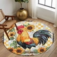 thumbnail image 3 of Vintage Rooster Round Rug 5ft Washable Circle Kitchen Rugs Non Slip Farmhouse Sunflower Animals Plaid Large Area Rug Indoor Floor Carpet for Bedroom Living Room Home Office Dining Room Nursery, 3 of 8