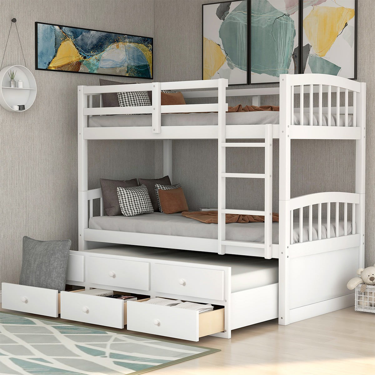 Modernluxe Twin Over Twin Bunk Bed With Trundle And Storage Drawers For