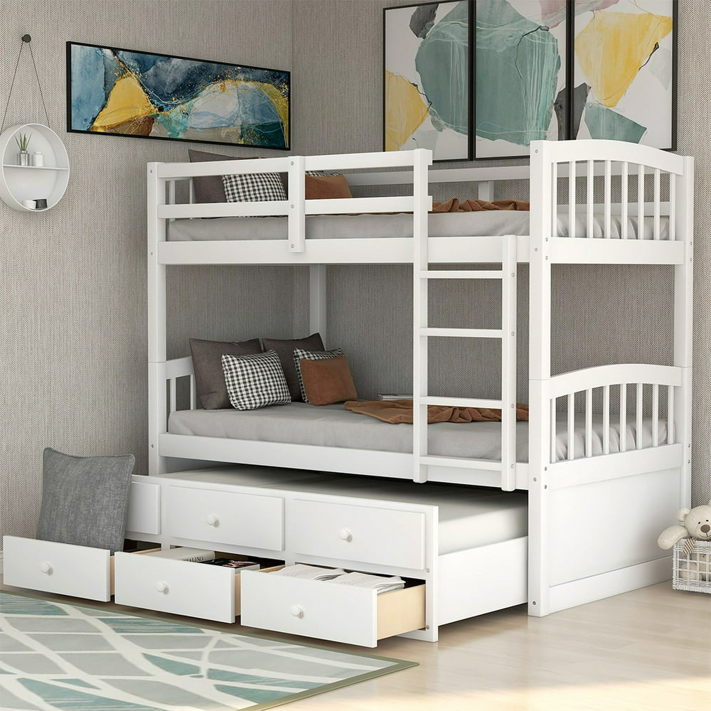 ModernLuxe Twin over Twin Bunk Bed with Trundle and Storage Drawers for Kids