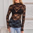 thumbnail image 6 of Tees for Women Summer Mesh Layering Shirt Slim Fit Lace Long Sleeve Blouse Ladies Tops and Blouses Black L, 6 of 9