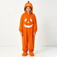 thumbnail image 6 of Kids Halloween Pumpkin Jumpsuit Warm Long Sleeve Hooded Loungewear Outfit Fuzzy Fleece Comfy Jumpsuit with Pockets Orange 4-5 Years, 6 of 7