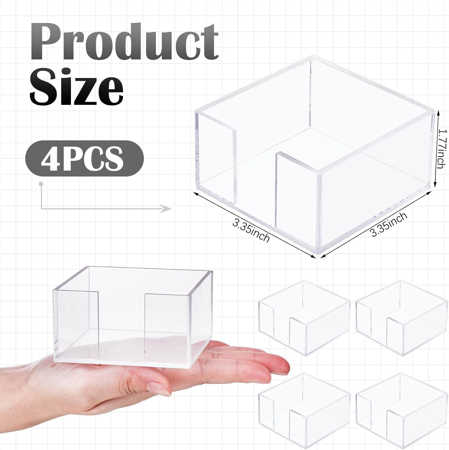 4 Pcs Acrylic Sticky Note Holder 3 x 3 Clear Crystal Acrylic Note Dispenser Notepad Memo Holder Office Desk Organizer Accessories Sticky for Dorm Room Office Desk