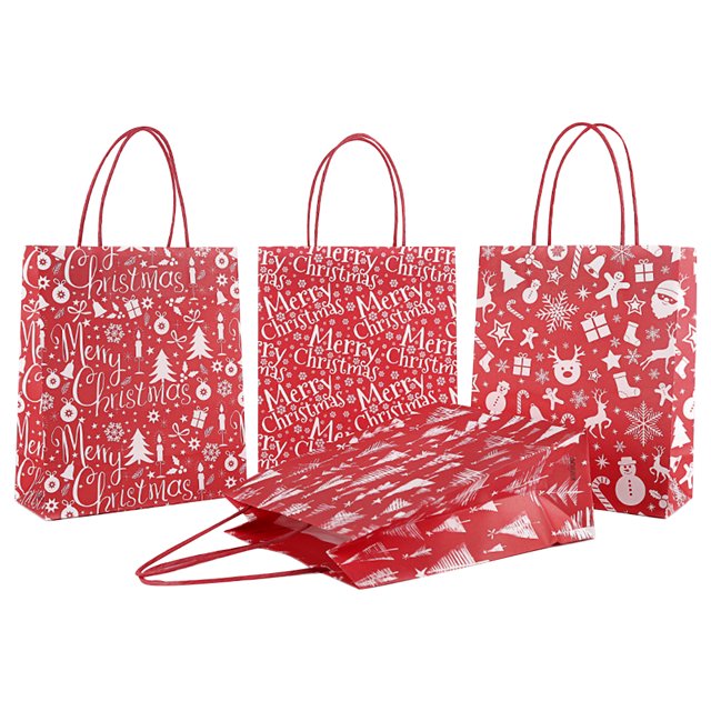 AIHOME 4 Christmas Kraft Paper Bags Christmas Day Gift Tote Bags Kraft Paper Bag Gift Bags