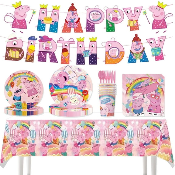 142 PCS pink Peppa Pig Birthday Decorations, Kawaii Party Supplies Set  Include Paper Plates Napkins Cups Tablecloth Cutlery for  Party for 20 Guests
