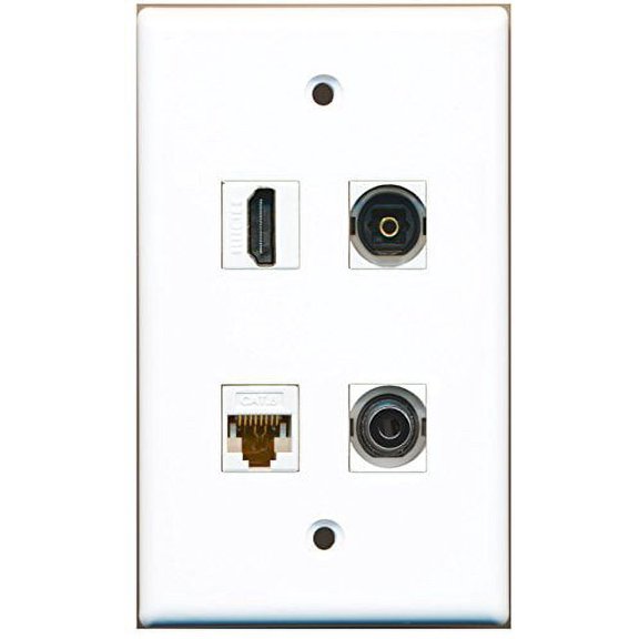 RiteAV - 1 Port HDMI 1 Port Toslink 1 Port 3.5mm 1 Port Cat6 Ethernet White Wall Plate