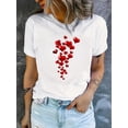 thumbnail image 1 of Valentine'S Day Fashion Printed Casual Women'S T-Shirt, Round Neck Short Sleeve Tee with Heart Graphic, Knitted Fabric, Regular Length - All Seasons Tee For Adult, Men, Women, Teen, Teenager, Adoles, 1 of 6