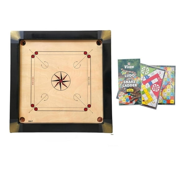 Superior Matte Finish Practice Carrom Board For Serious Professional Practice With Coins Striker & Powder Black New (35 Inch With Vixen Ludo Wr-5)