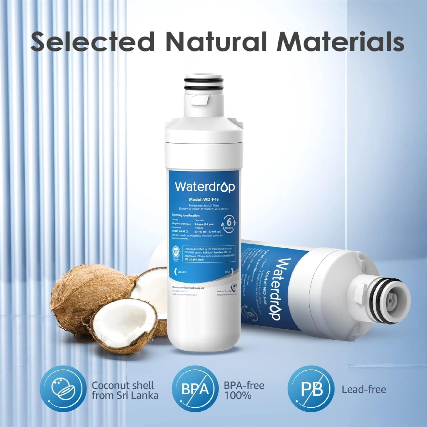 Waterdrop LT1000PC ADQ747935 MDJ64844601 Refrigerator Water Filter, Reduce chlorine, bad taste and odor, Replacement for LG® LT1000P®, ADQ74793501, ADQ74793502, Kenmore 46-9980, Pack of 10