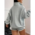 thumbnail image 5 of Women'S Monochrome Quarter Zip Sweatshirt Long Sleeve Top Flower Gray XL, 5 of 9