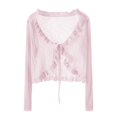 thumbnail image 4 of Ruffled Lace-up Ice Silk Knitted Sun Protection Cardigan Shawl Summer Thin, 4 of 8