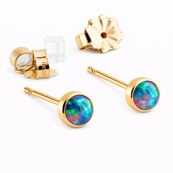 3mm Green Opal Stud Earrings  14K Gold Filled Bezel Set Hypoallergenic Piercing Jewelry for Women