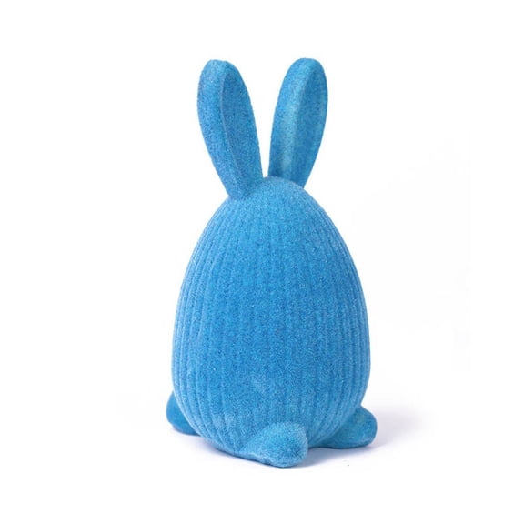 MORESEC Home Flocked Easter Egg and Rabbit Ornaments, Fuzzy Bunny Figurines for Home Tabletop Spring Décor, Set of 1