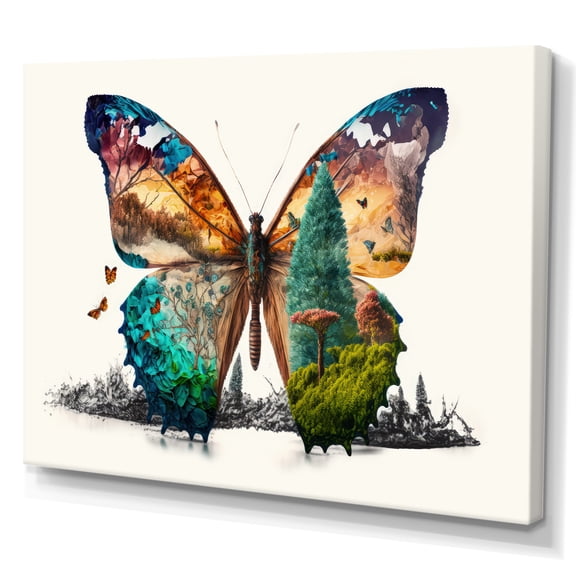Designart Double Exposure Of A Butterfly With Nature Landscape I Canvas Wall Art