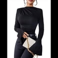 thumbnail image 2 of Camiseta Básica con Cuello Alto Fruncido y Mangas Largas con Volantes para Mujer Negro XL, 2 of 9