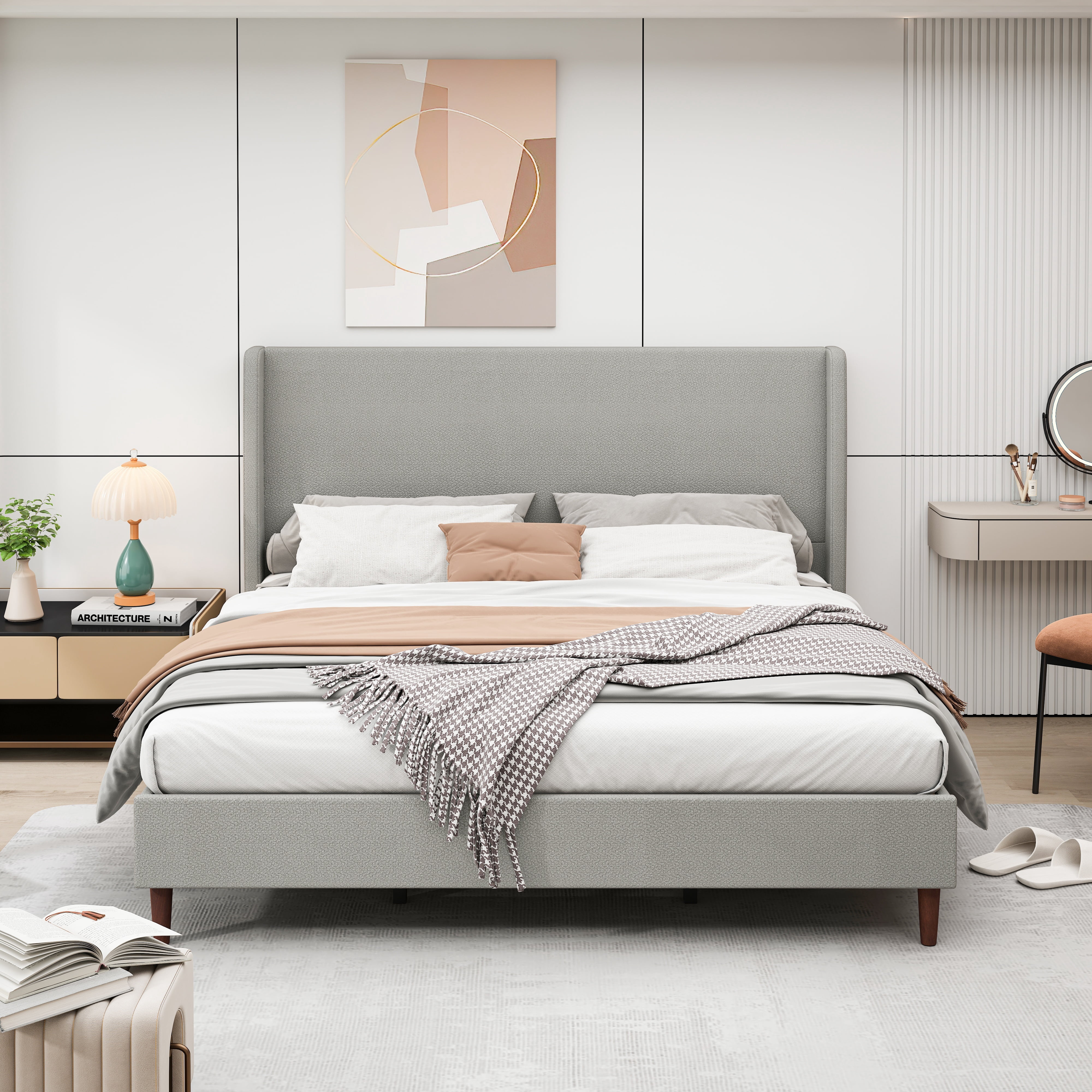 avobird Chenille Upholstered Headboard King Size, Bed Frame Mount, Featuring High-Density Sponge Padding, Luxury Texture No Box Spring Needed Comfort and Style, Light Gray