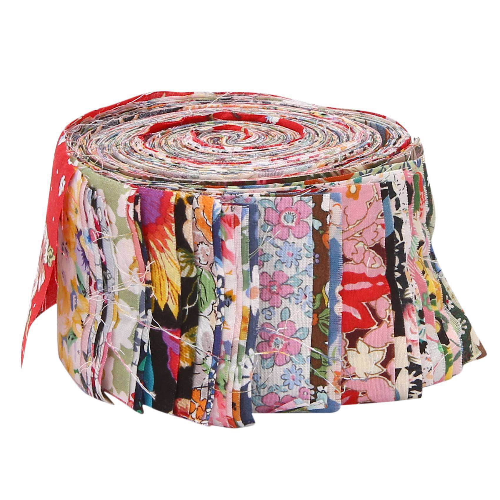 2X Fabric Strips Roll Jelly Fabric Bundles Fabric Quilting Strips Roll Up Flower Precut Patchwork with Assorted Patterns