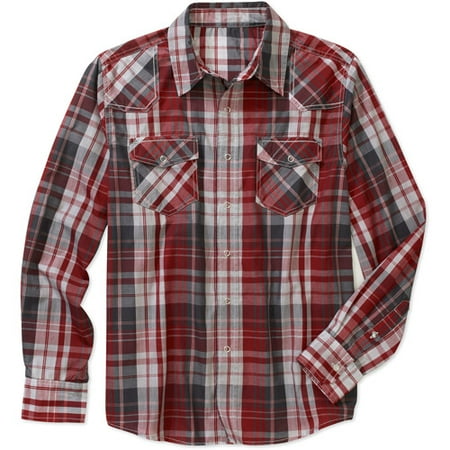 No Boundaries Men's Yarn Dye Plaid Woven Shirt
