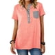 thumbnail image 1 of Camiseta con cuello redondo para mujer, camiseta de manga corta con bloqueo de color y cuello redondo con un solo pecho, color rosa S, 1 of 6