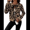 thumbnail image 2 of Suéter con Estampado de Leopardo para Mujer, con Lazo Frontal, Larga, Cuello Redondo, Cárdigan de Punto Abierto, Ropa Informal Holgada. Marrón S, 2 of 10